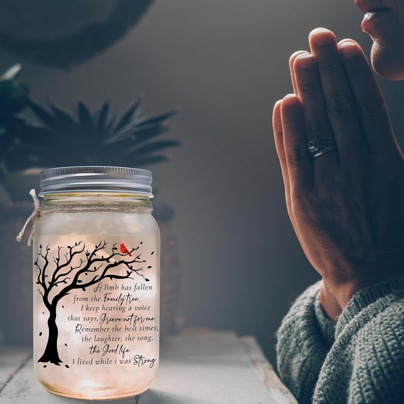 2IMT Memorial Gifts Mason Jar Light, Red Cardinal - Memory Gifts for Loss Loved Ones, Bereavement Gift Idea, Sympathy Loss of Mother, Dad, Son, Husband/Family Member A Limb Has Fallen From Our Family Tree - Image 5